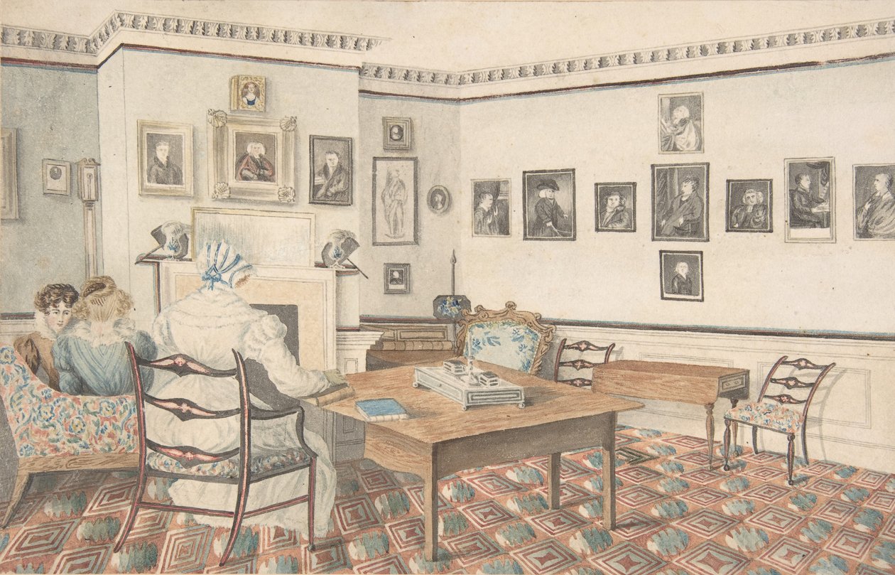 Salotto a Hatton, Warwickshire, 1820-30 da Granddaughters of Dr. Samuel Parr.