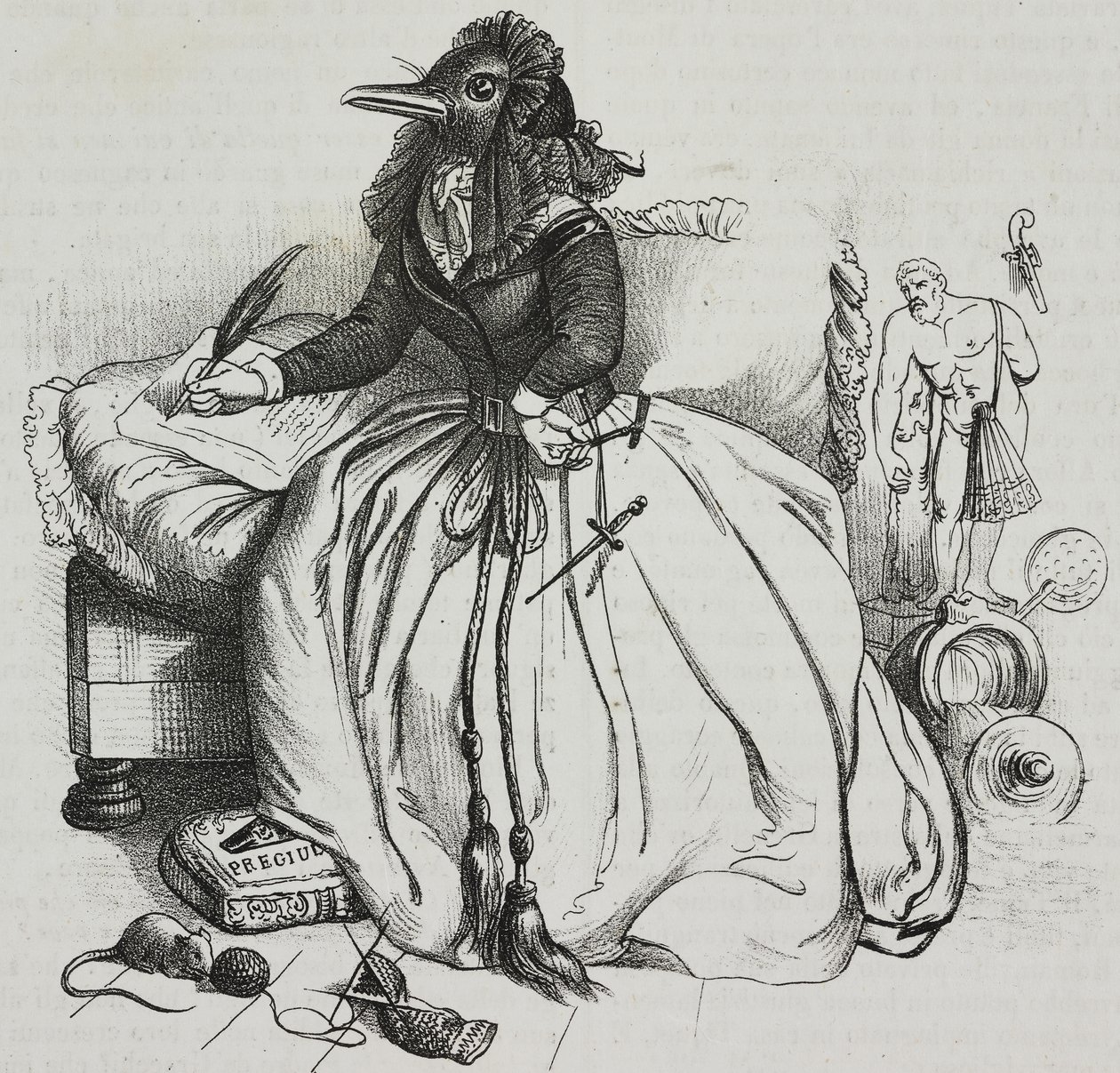 Donna letterata, caricatura di Jean-Jacques Grandville (1803-1847), litografia di Giovanni Mariani da Poliorama Pittoresco, n. 18, 11 dicembre da Grandville