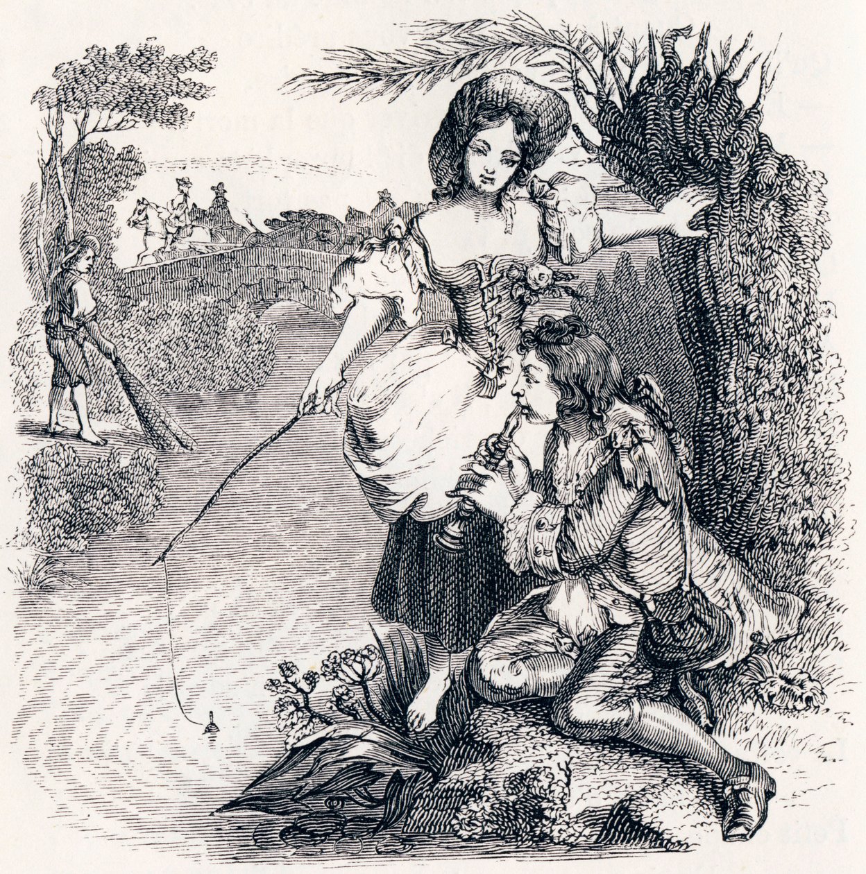 I pesci e il pastore che suona il flauto - Favole di La Fontaine da Grandville
