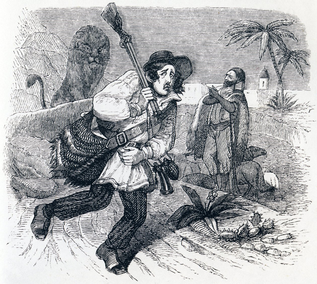 Il leone e il cacciatore - Favole di La Fontaine da Grandville