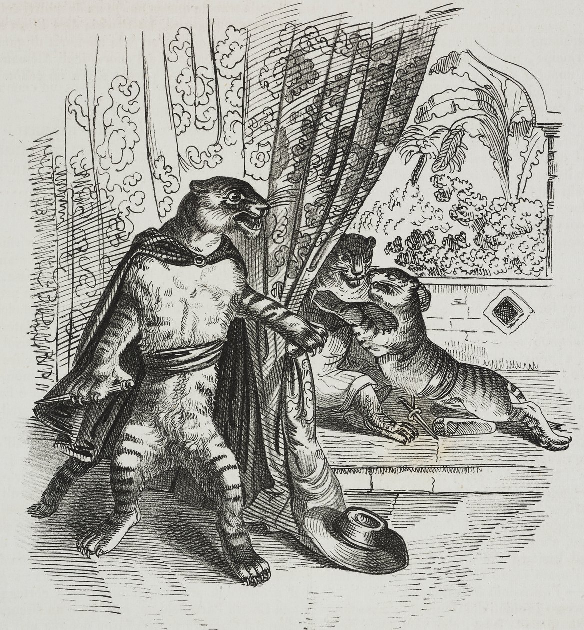Tigre avanza con pugnale, caricatura di Jean-Jacques Grandville, litografia da Poliorama Pittoresco da Grandville