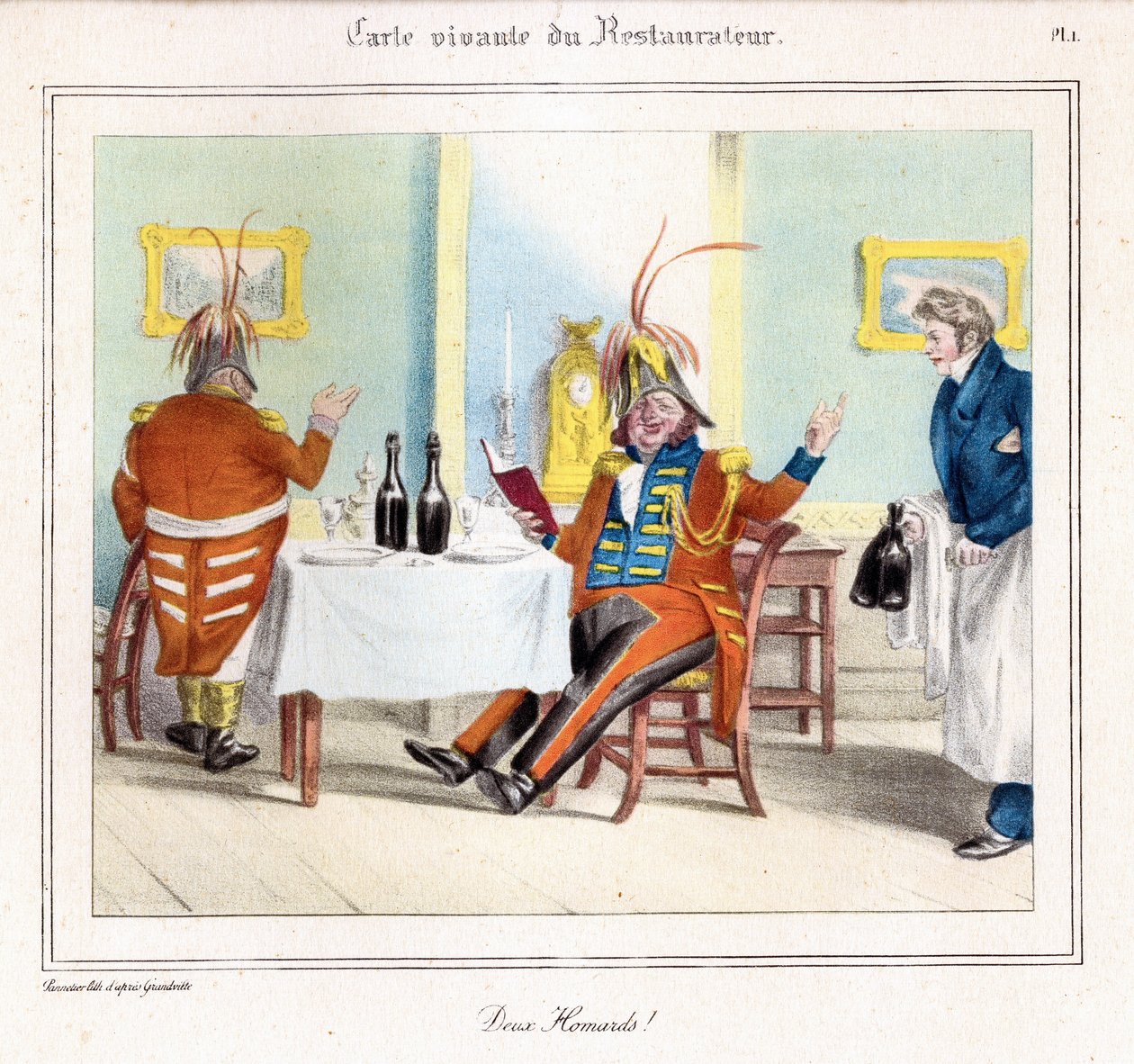 La mappa vivente del ristoratore: Due aragoste! 1831-32 (litografia) da Grandville