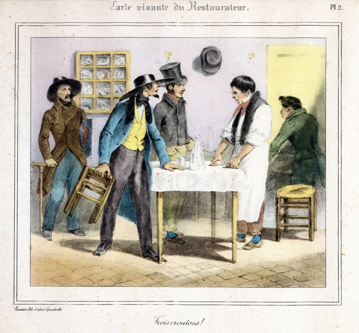 La carta vivente del ristoratore: Tre crostini! 1831-32 da Grandville