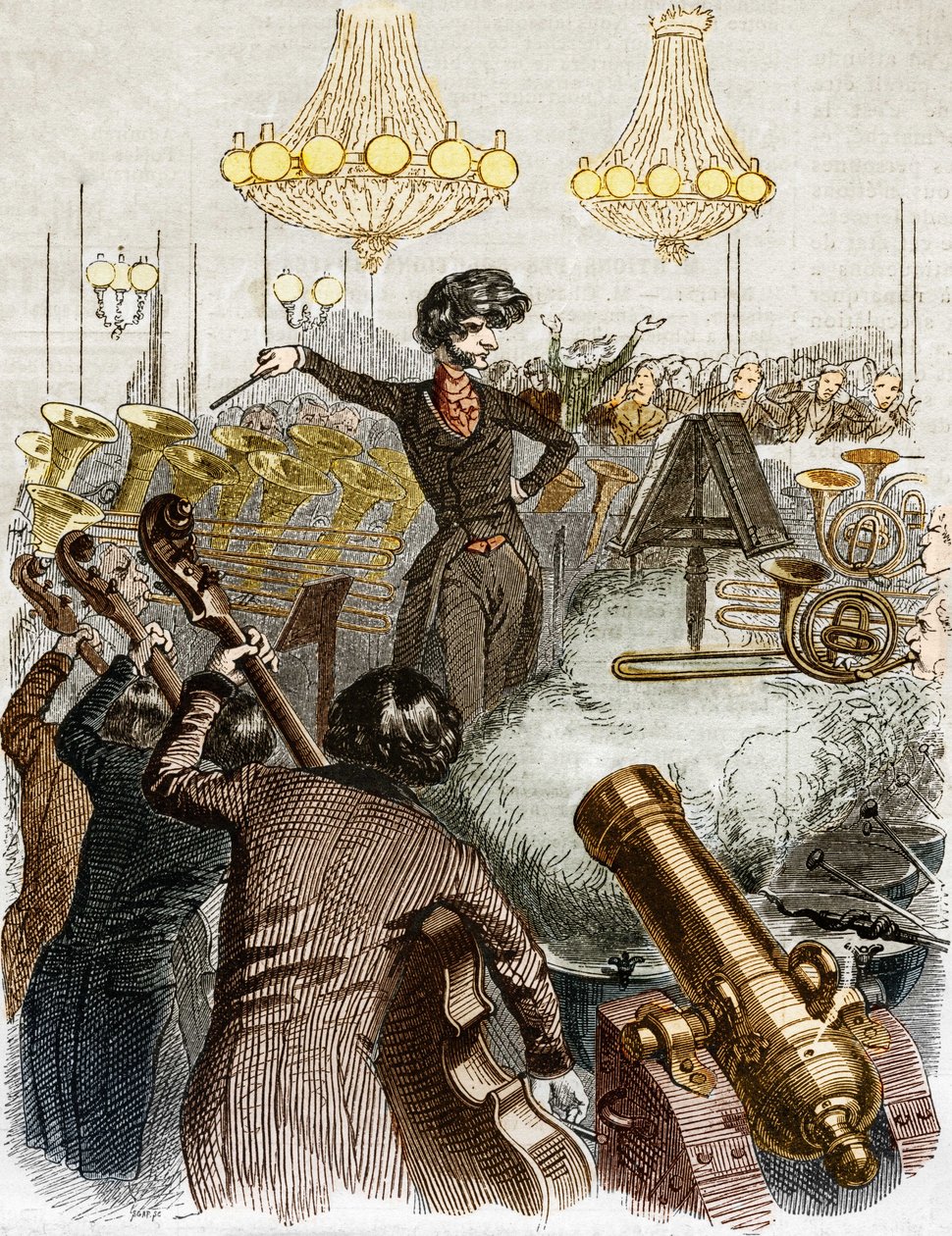 Un concerto ha una mitragliatrice. Caricatura di Hector Berlioz che dirige un