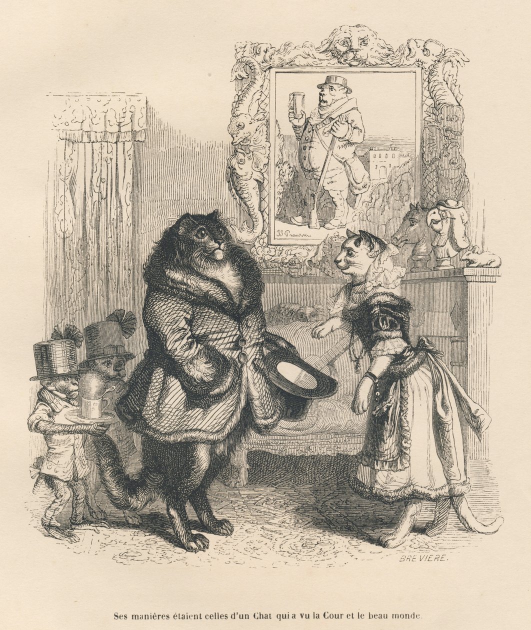 Gatto di corte che saluta una giovane gatta da Grandville