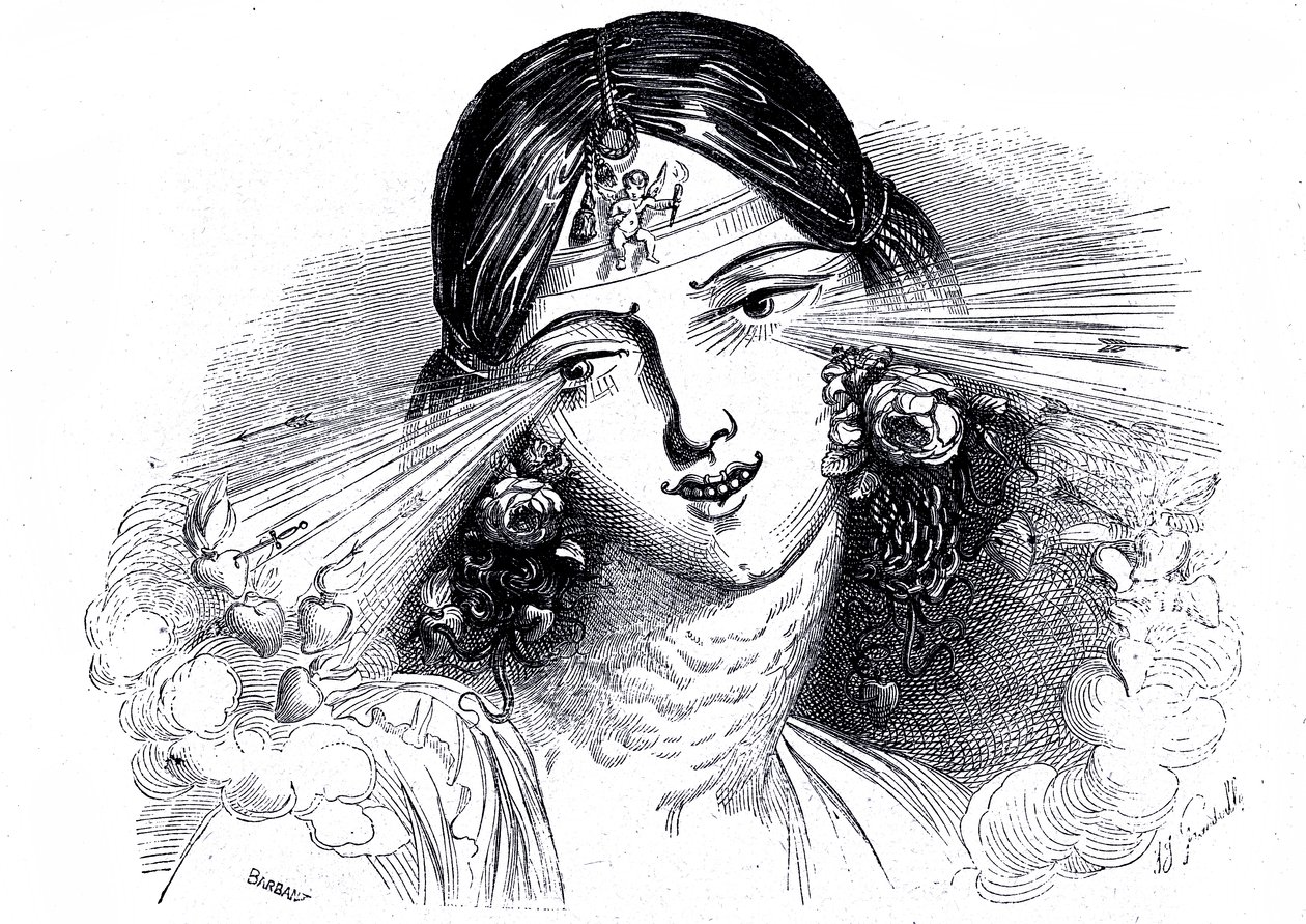 Volto di una donna con occhi penetranti da Grandville (1803 47)