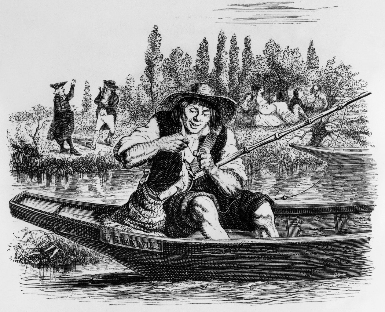 Favola di La Fontaine (di Jean de La Fontaine): Il piccolo pesce e il pescatore, incisione di J.J. Grandville, c. 1838-40 da Grandville (1803 47)