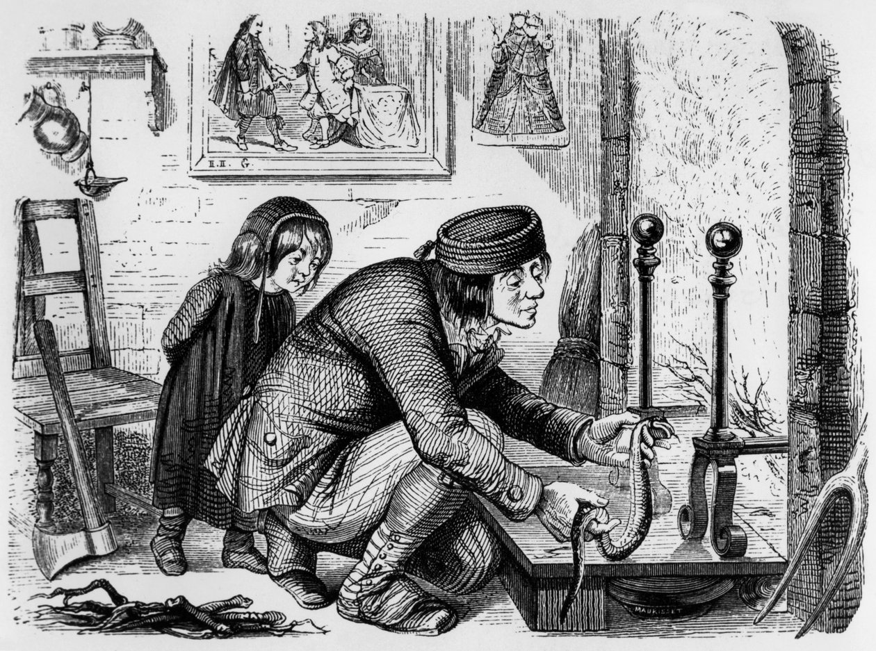 La favola di La Fontaine: il contadino e la vipera, incisione di J.J. Grandville, c. 1838-40 da Grandville (1803 47)