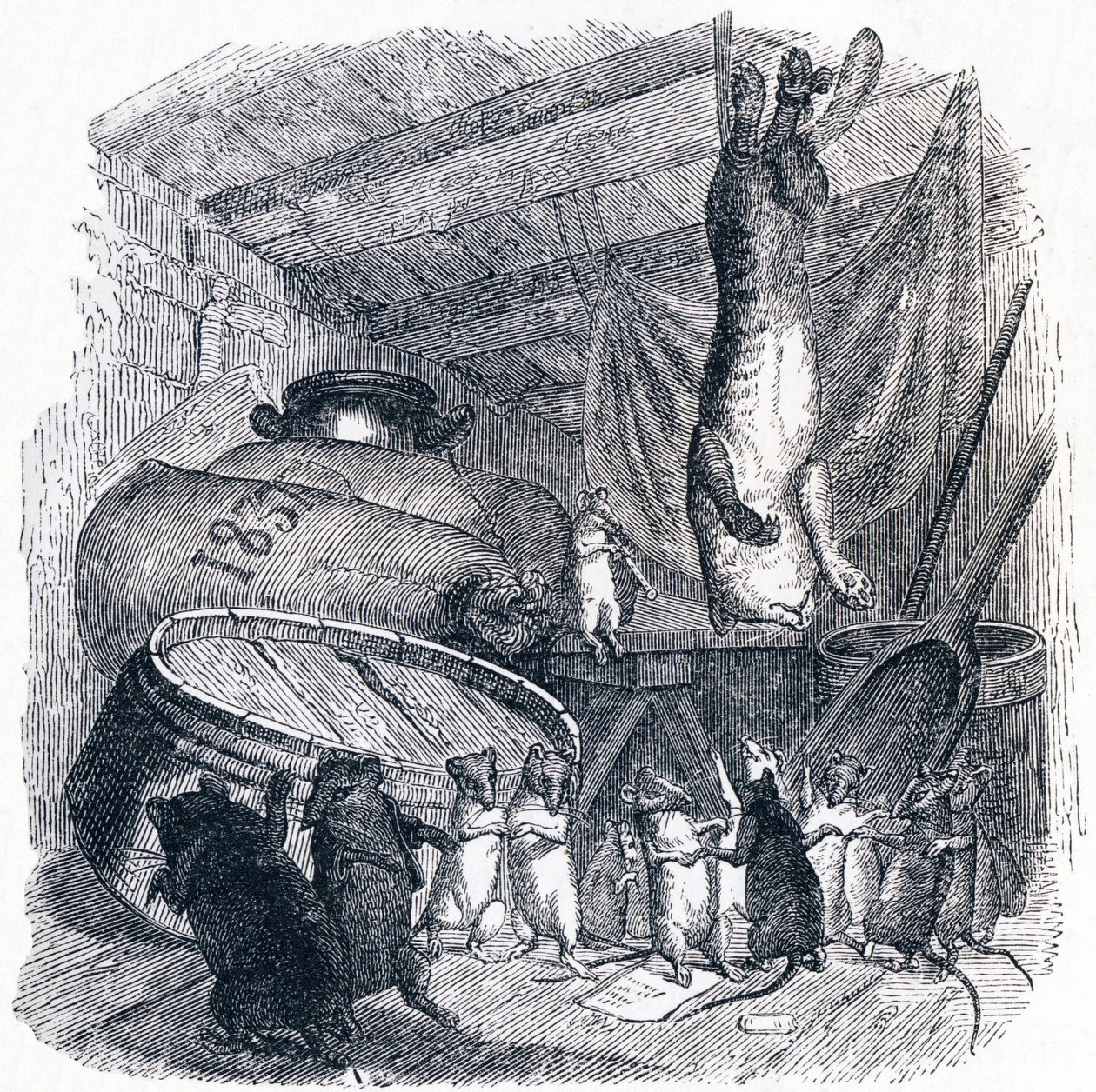 Il gatto e il vecchio topo - Favole di La Fontaine da Grandville