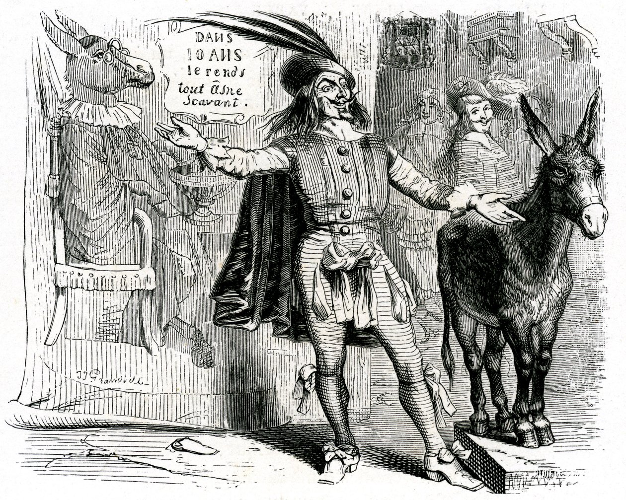 Il ciarlatano: favola di La Fontaine illustrata da Grandville. Edizione Garnier 1860. Questo skipper rende difficile fare di ogni asino uno scienziato. da Grandville (1803 47)
