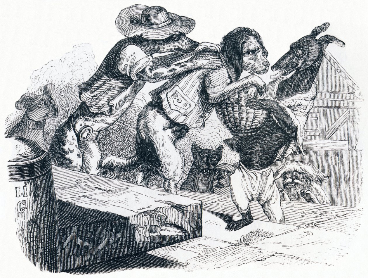Il cane che porta la bocca del suo padrone al collo - Favole di La Fontaine da Grandville