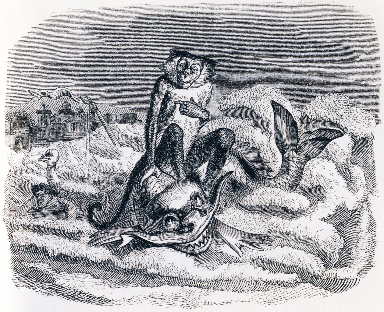 La scimmia e il delfino (Le singe et le dauphin) - Favole di La Fontaine da Grandville