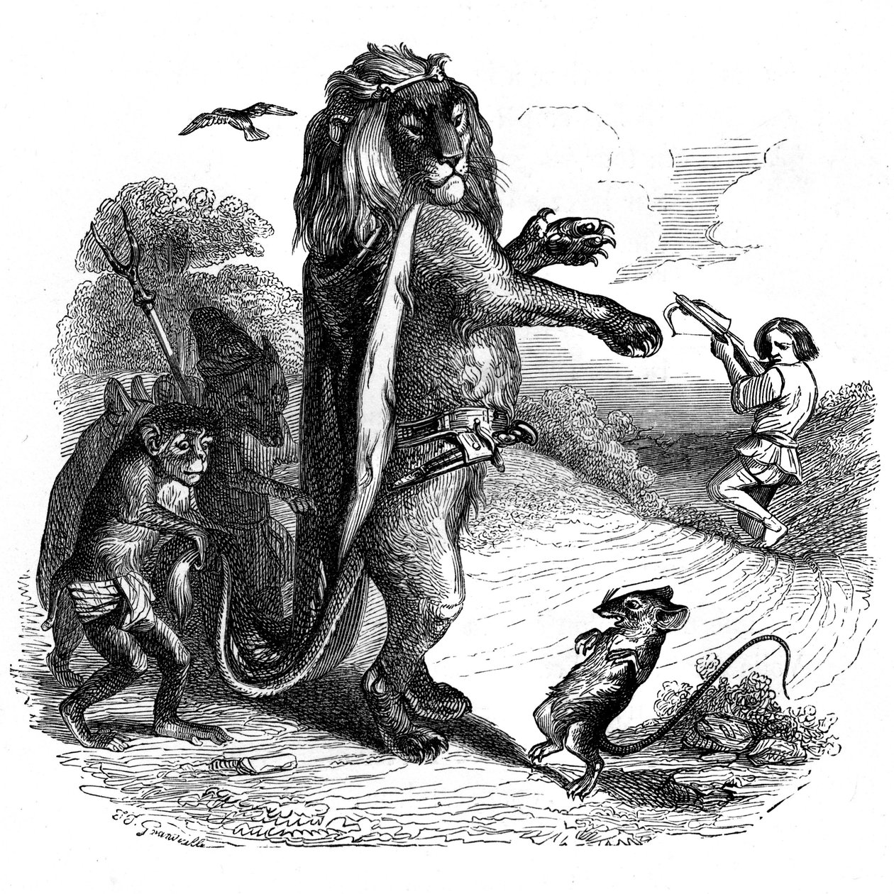 Il leone e il topo: favola di La Fontaine illustrata da Grandville da Grandville (1803 47)