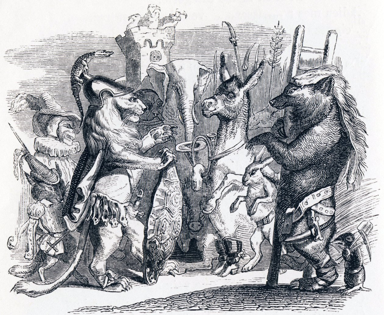 Il leone che parte per la guerra - Favole di La Fontaine da Grandville