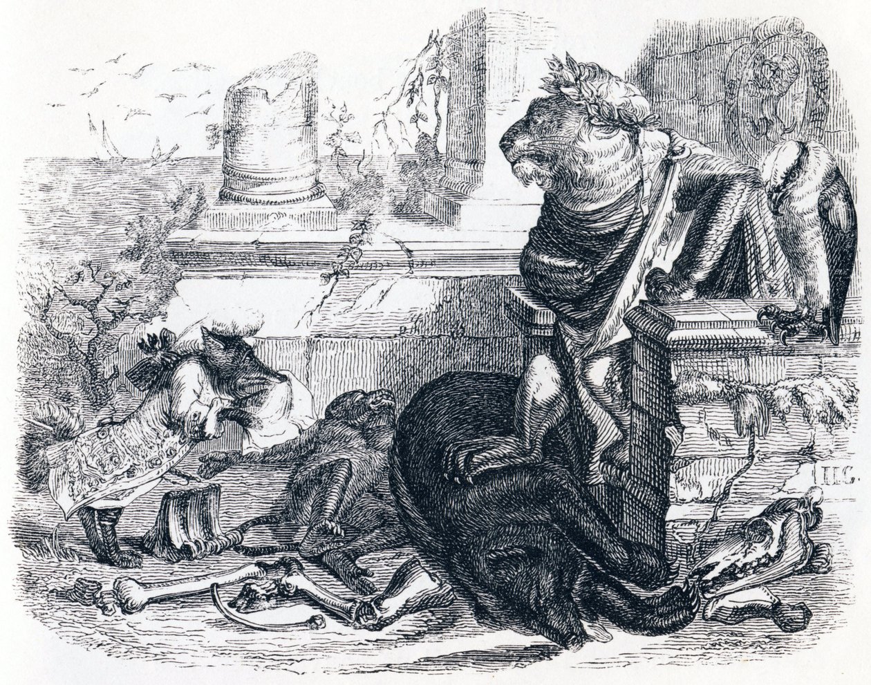 La corte del leone - Favole di La Fontaine da Grandville