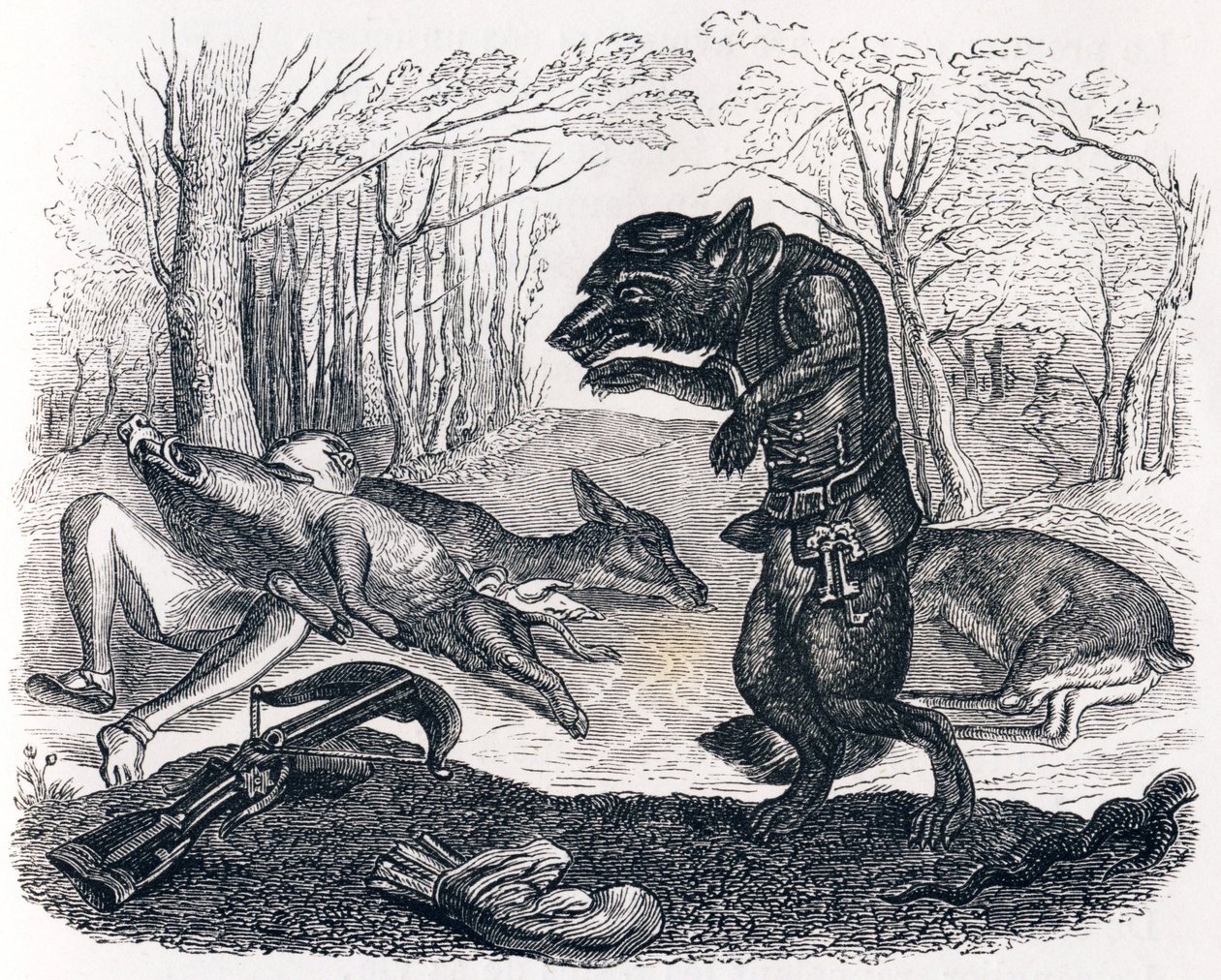 Il lupo e il cacciatore - Favole di La Fontaine da Grandville