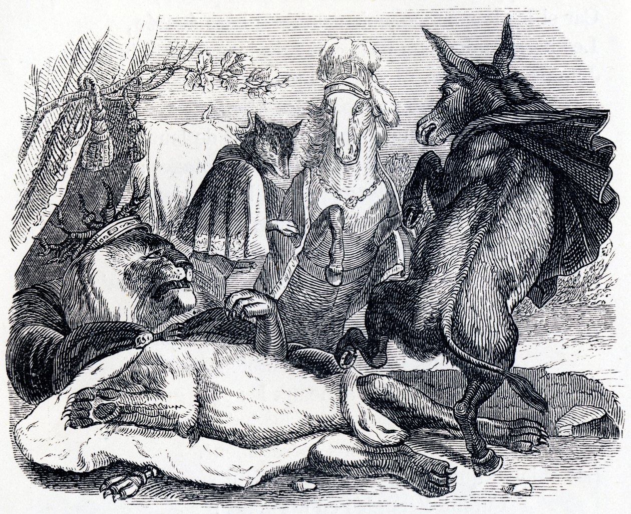 Il leone diventato vecchio (Le lion devenu vieux) - Favole di La Fontaine da Grandville