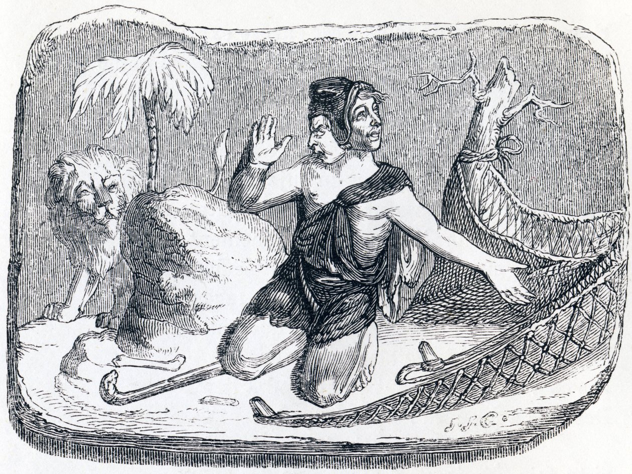 Il pastore e il leone (Le patre et le lion) - Favole di La Fontaine da Grandville