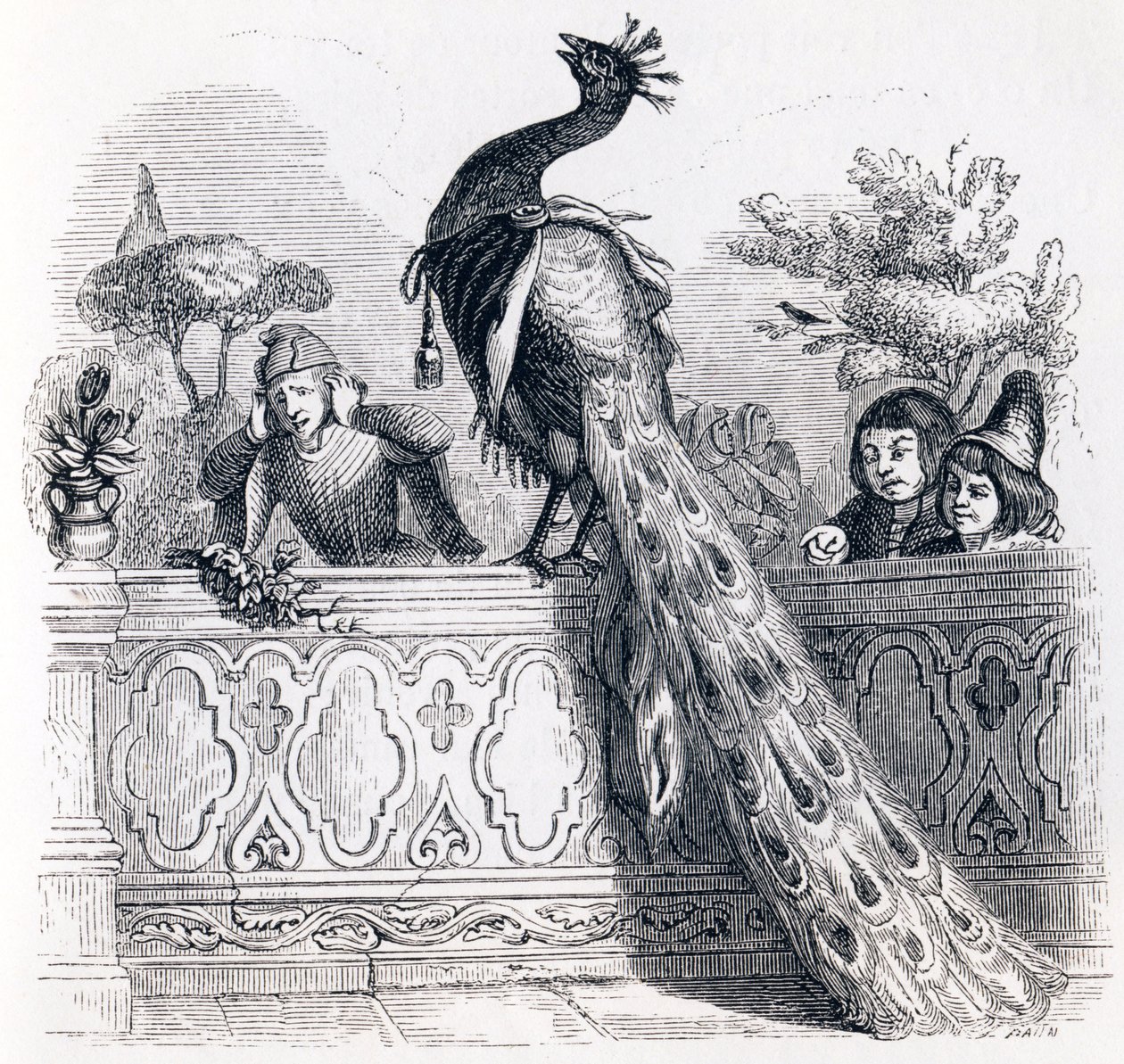Il pavone che si lamenta con Giunone - Favole di La Fontaine da Grandville