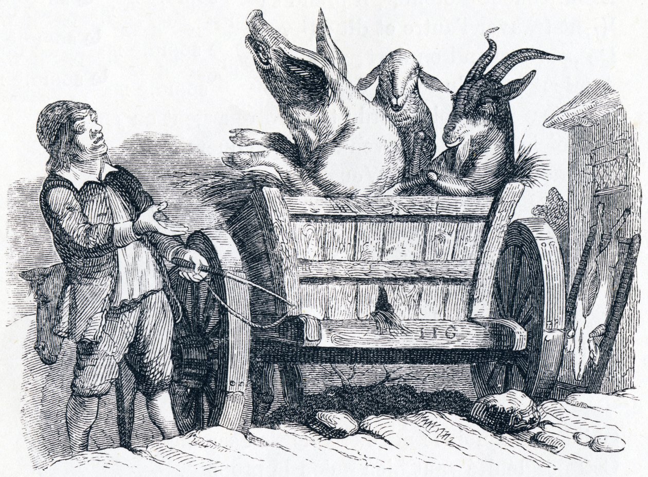 Il maiale, la capra e la pecora (Le cochon, la chèvre et le mouton) - Favole di La Fontaine da Grandville
