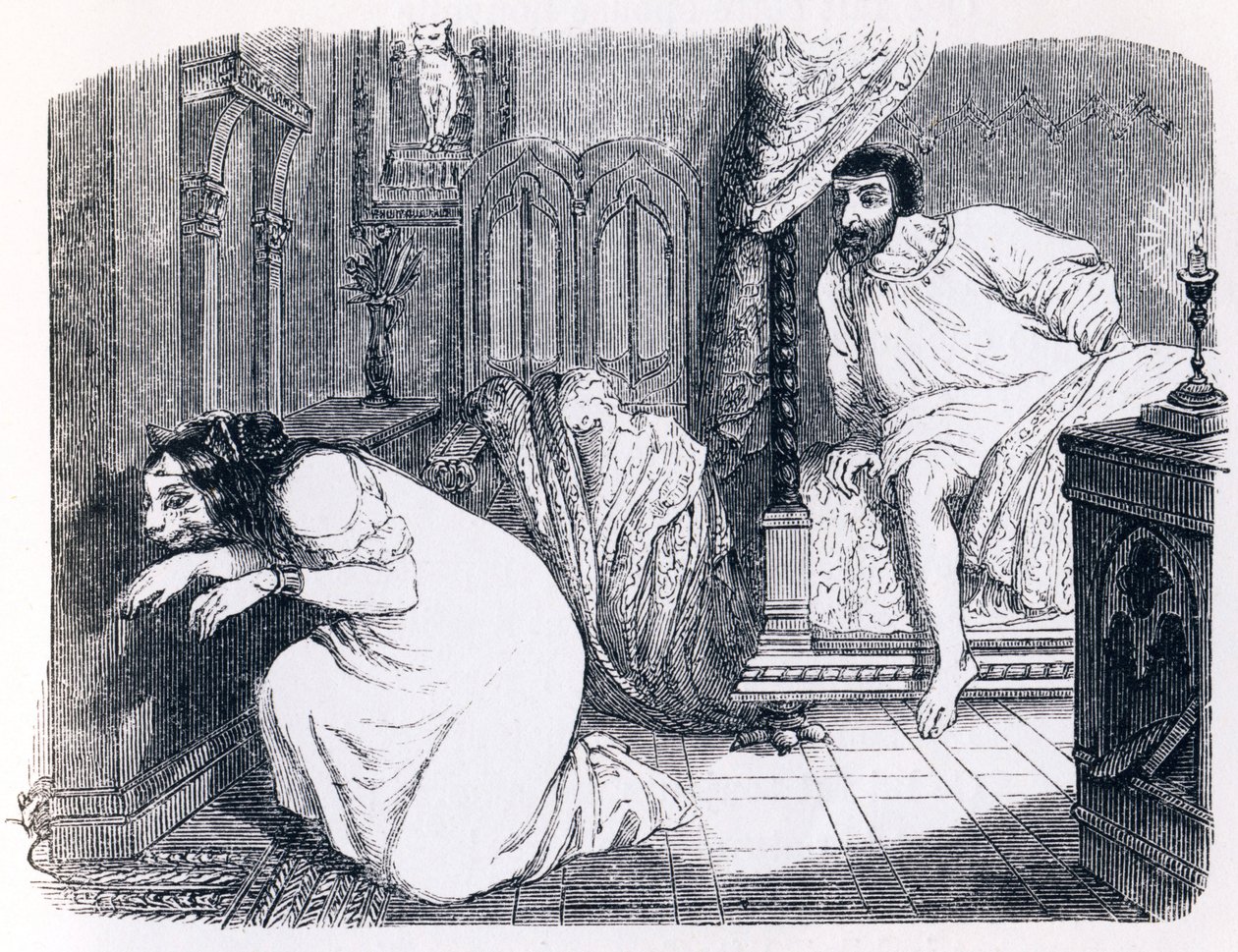 La gatta trasformata in donna - Favole di La Fontaine da Grandville