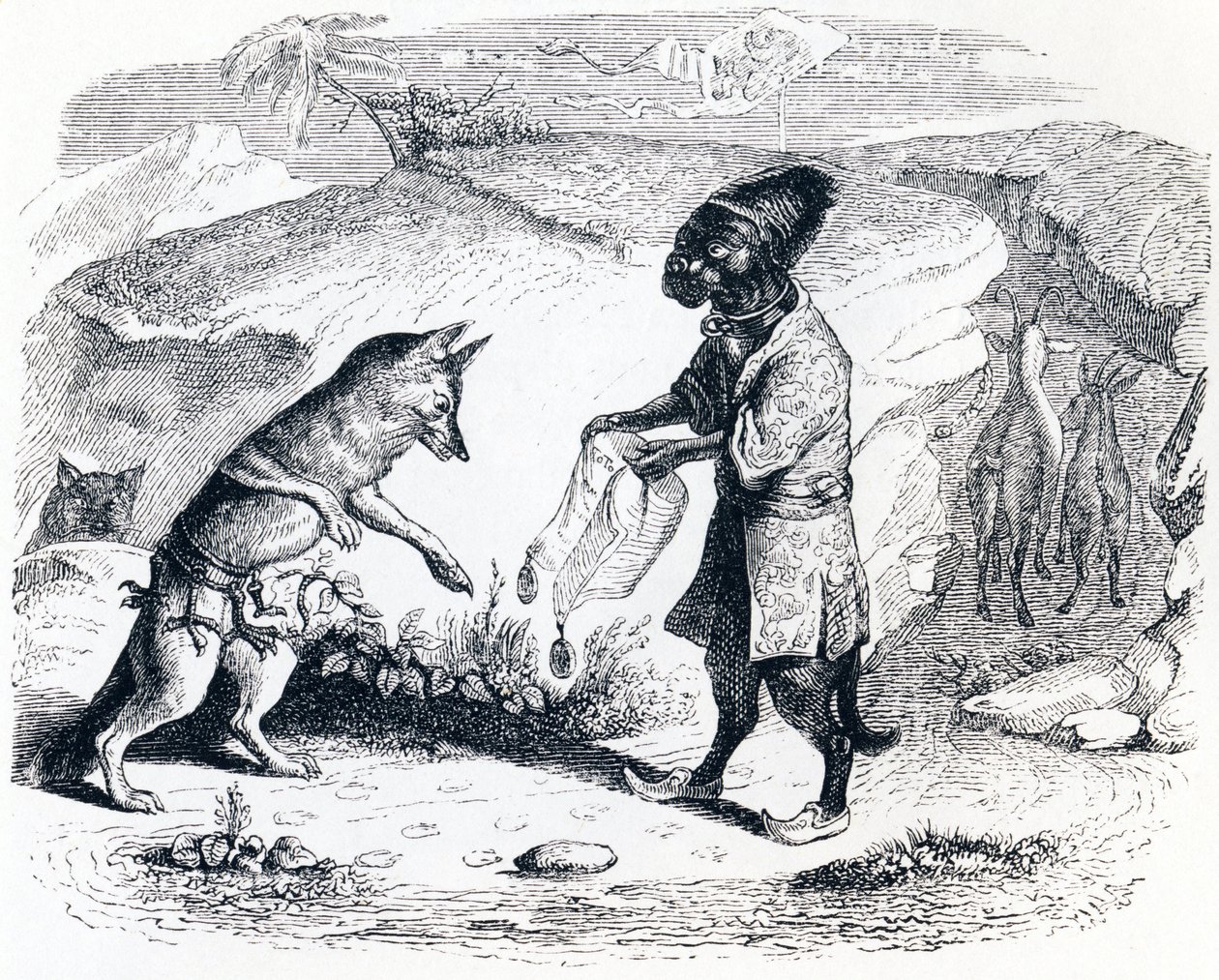 Il leone malato e la volpe (Le lion malade et le renard) - Favole di La Fontaine da Grandville