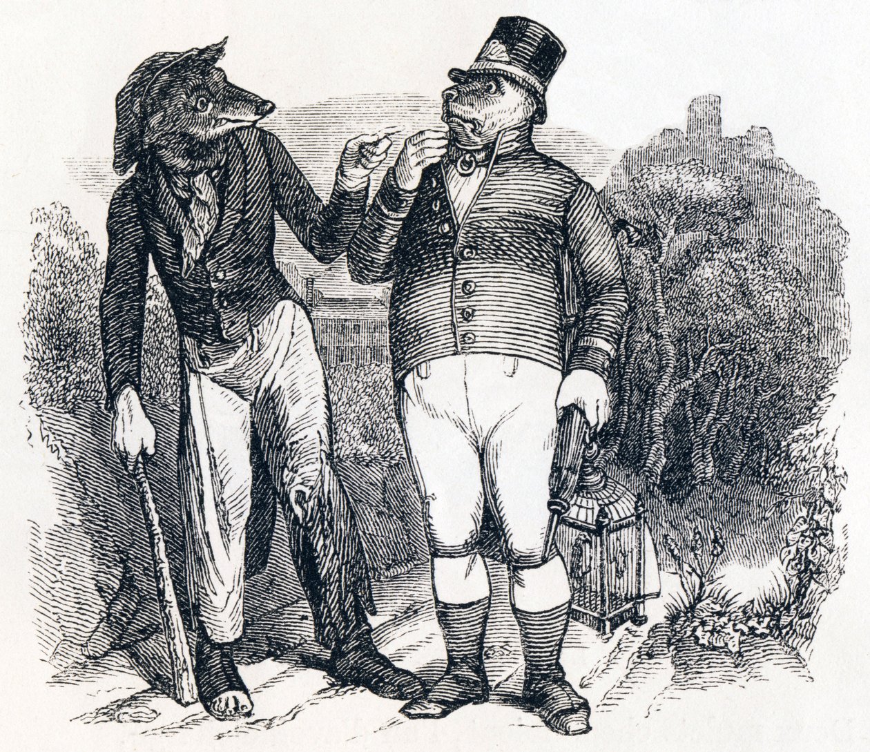 Il lupo e il cane (Le loup et le chien) - Favole di La Fontaine da Grandville