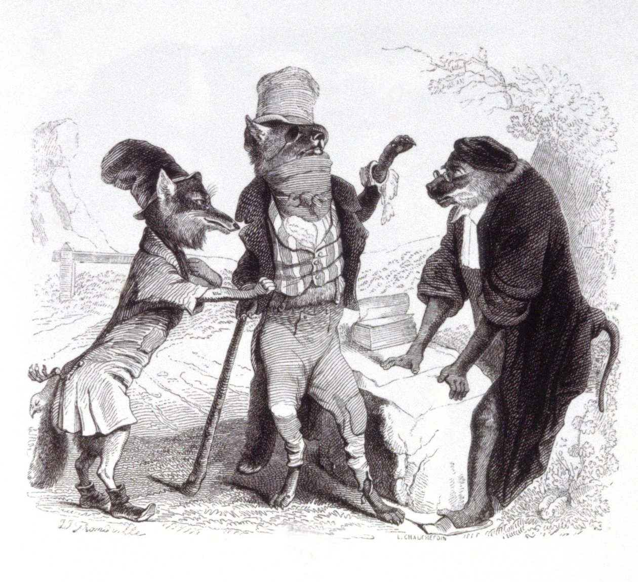 Il lupo che supplica contro la volpe davanti alla scimmia da Grandville (1803 47)