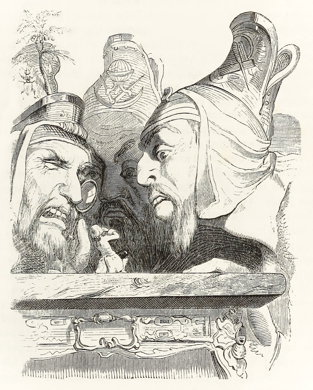 Gulliver viene ispezionato dai residenti di Brobdingnag, dai Viaggi di Gulliver di Jonathan Swift da Grandville