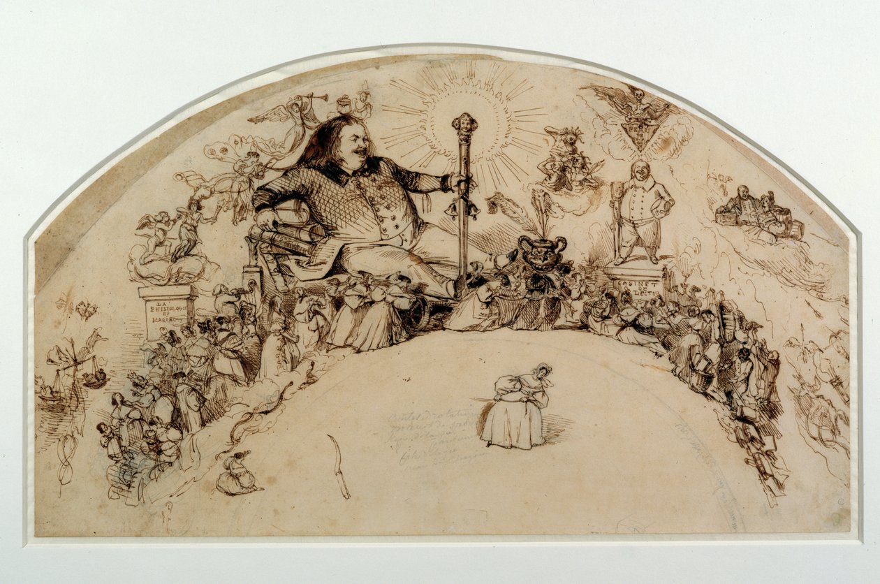 Honoré de Balzac (1799-1850) tra i personaggi dei suoi romanzi, progetto per un ventaglio da Grandville