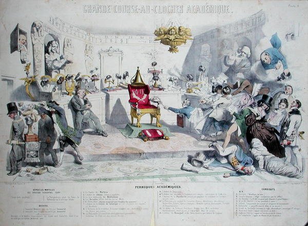 Grande Course au Clocher Academique, caricatura raffigurante l