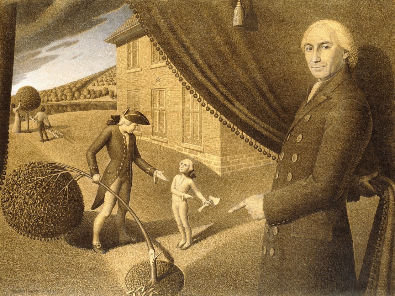 Cartone animato per la favola di Parson Weems, 1939 da Grant Wood