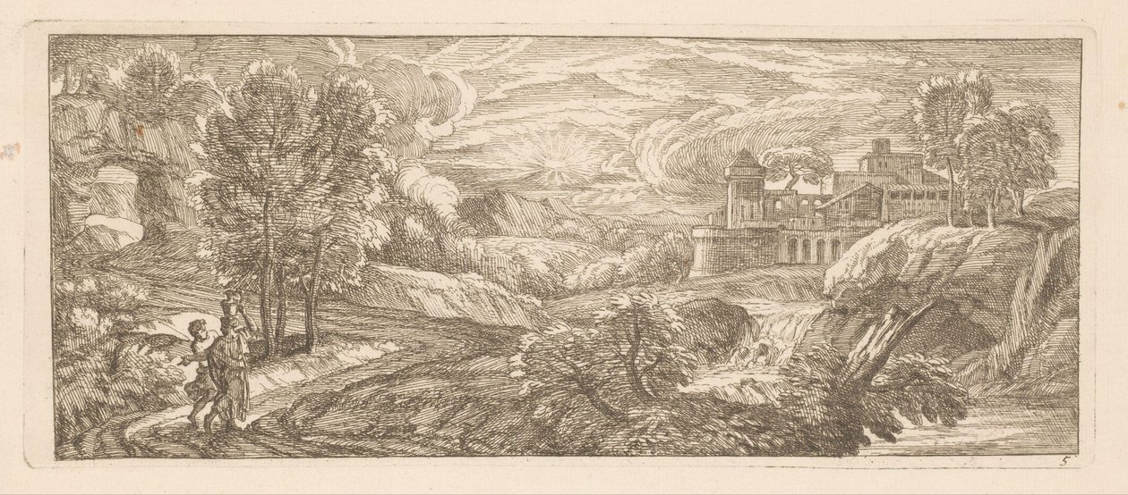 Paesaggio fluviale con due figure che camminano da Gérard Audran
