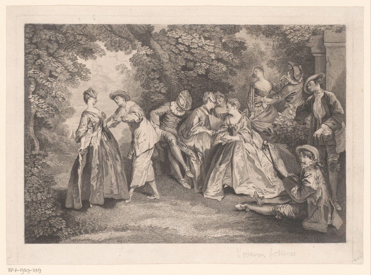 Paesaggio di parco con compagnia elegante da Gérard Jean Baptiste Scotin (II)