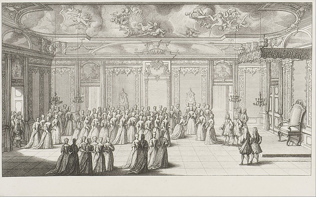 La sala delle udienze durante il ricevimento della sposa al Palazzo di Dresda il 2 settembre 1719 da Gerard Jean Baptiste Scotin