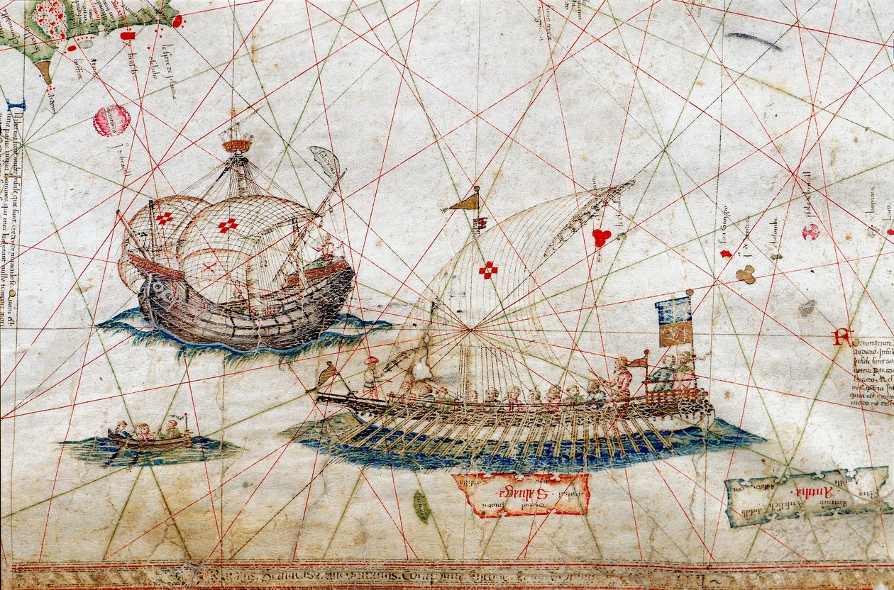 Dettaglio di navi ad albero alto dalla Carta Nautica di Grazioso Benincasa da Grazioso Benincasa