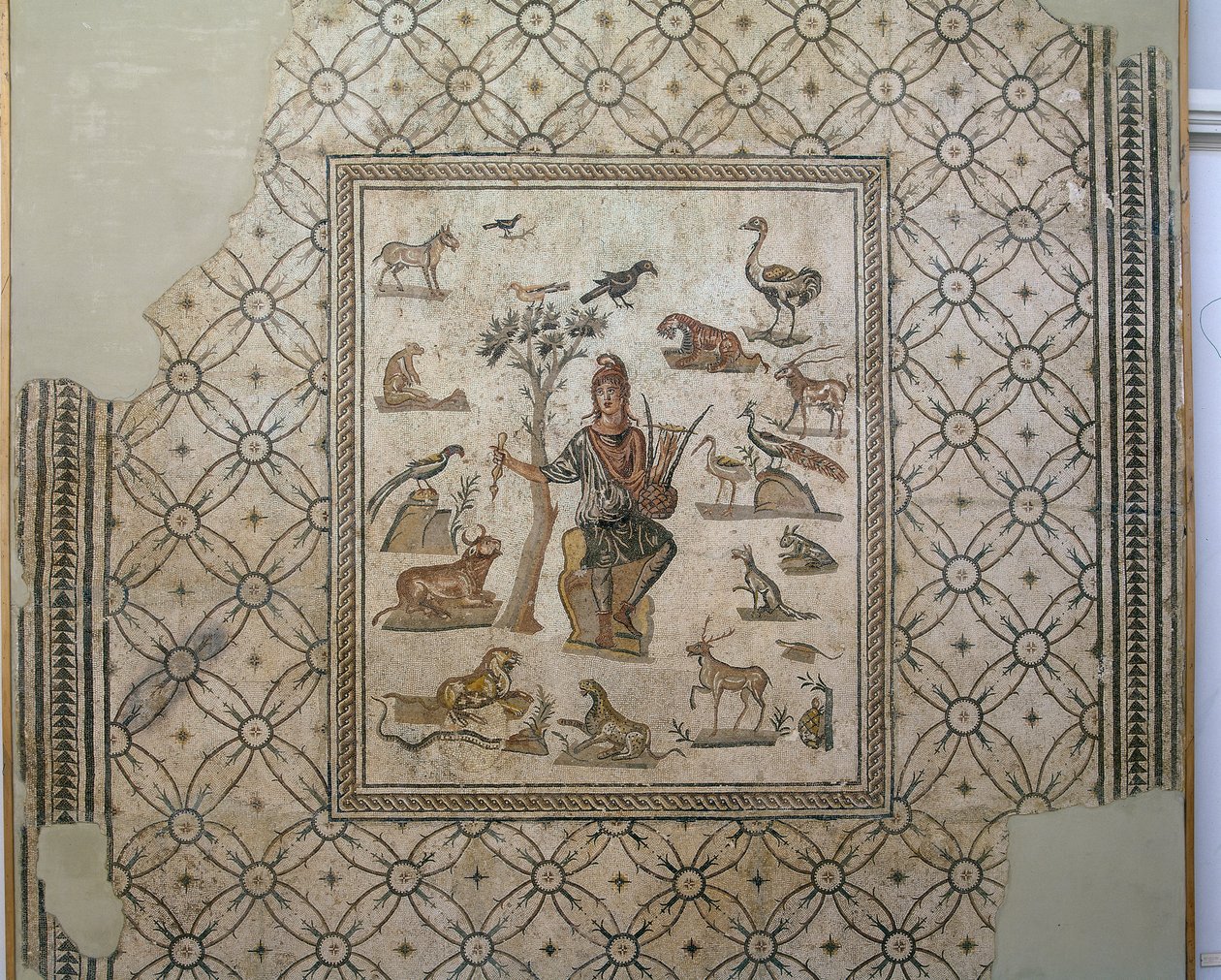 Orfeo circondato da animali, mosaico policromo da Greco Roman Greco Roman