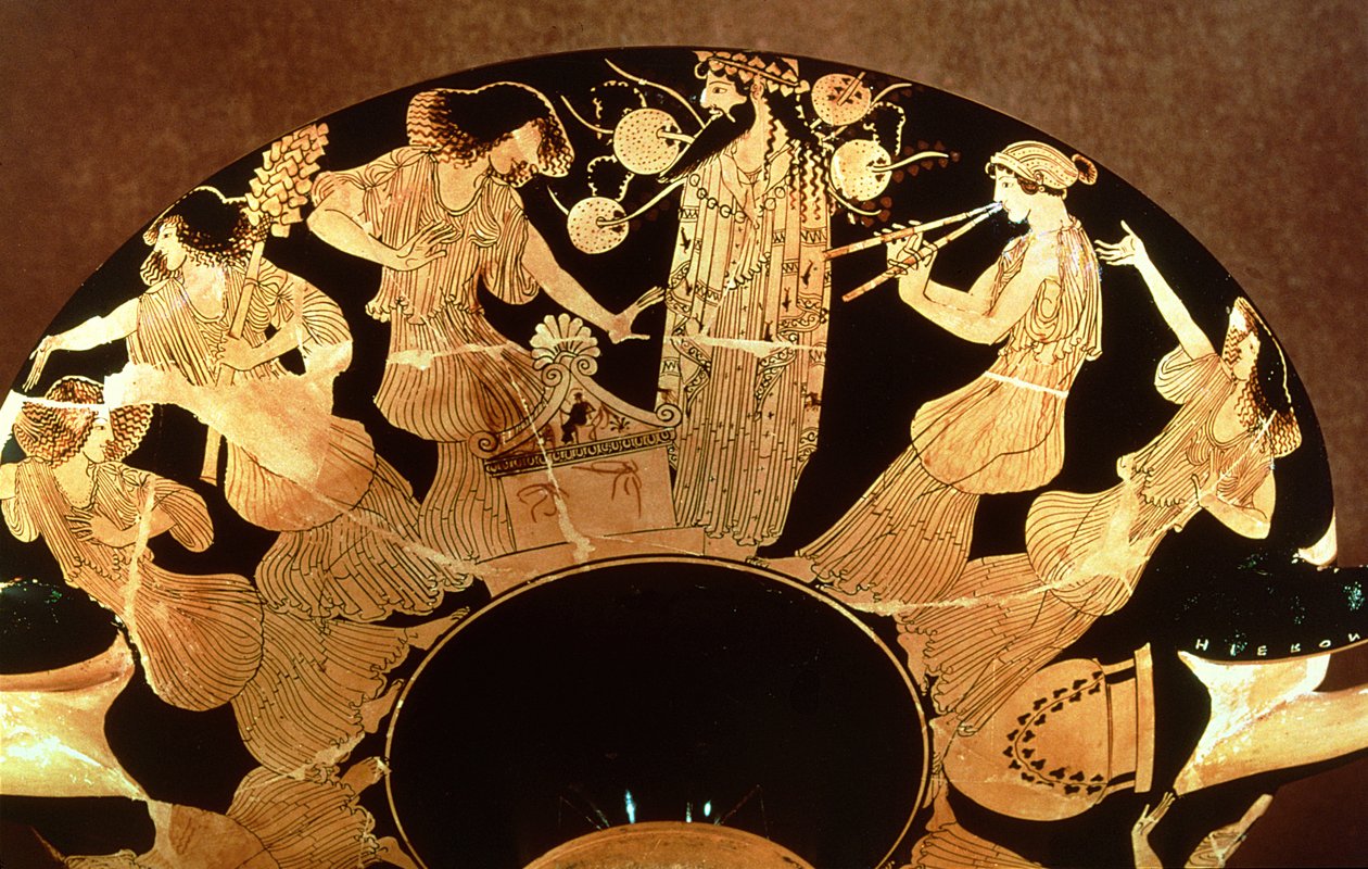 Kylix a Figure Rosse Attiche Raffigurante Dioniso e le Menadi