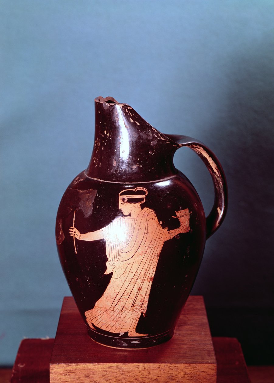 Oinochoe a figure rosse attiche, raffigurante la maga Circe inseguita da Ulisse da Greek