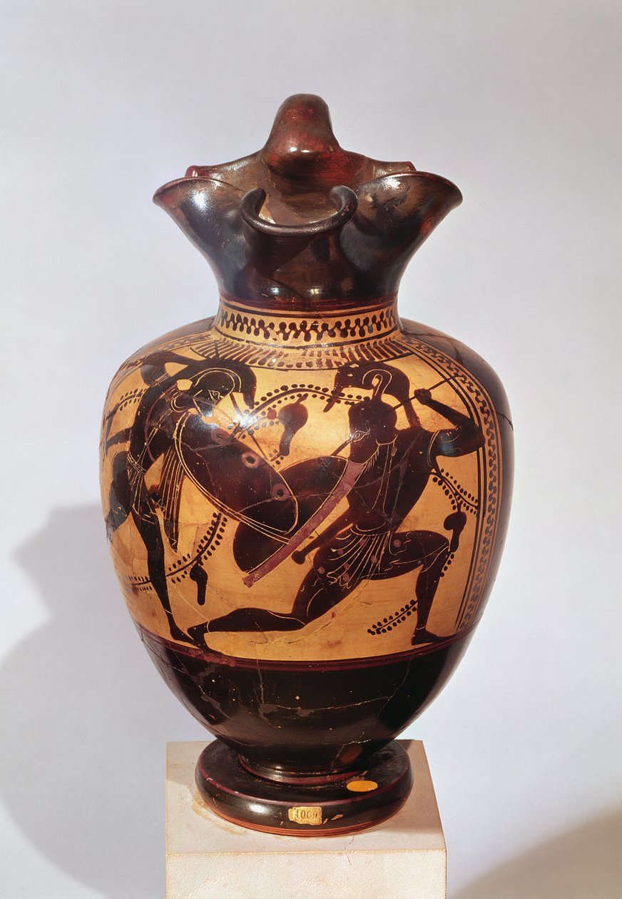 Oinochoe a figure nere decorata con guerrieri, c.530-520 a.C. da Greek