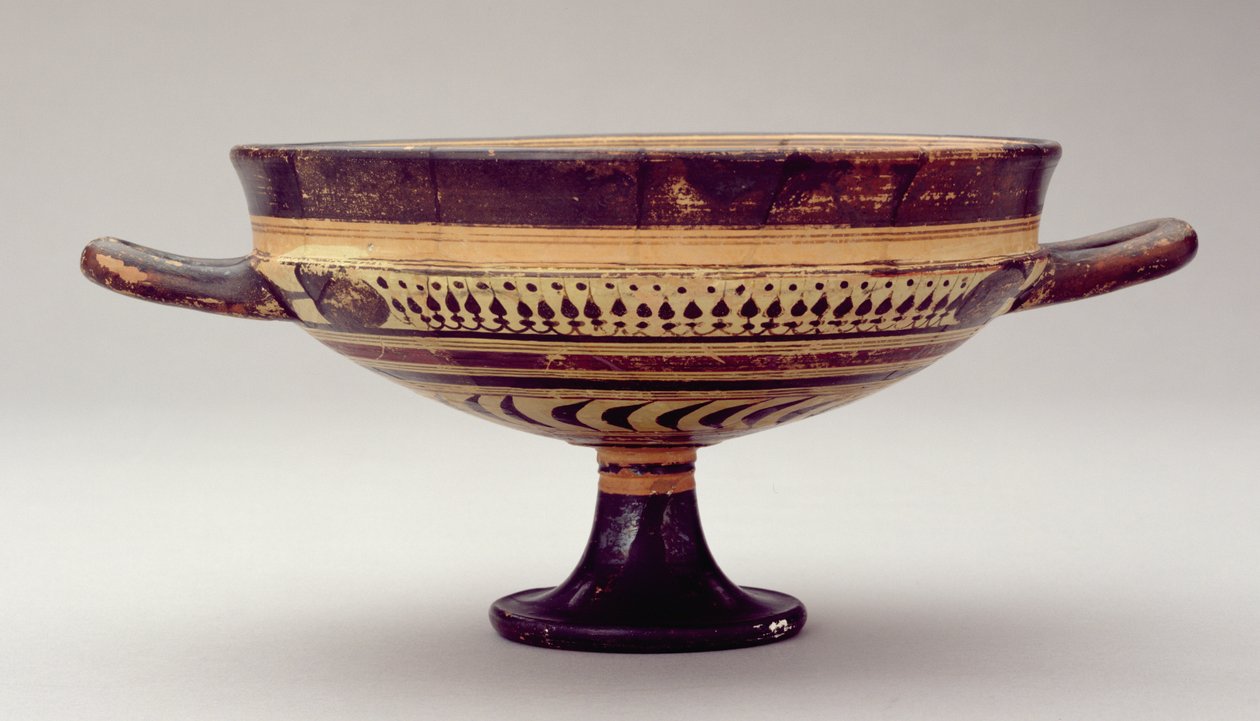 Coppa Kylix laconica raffigurante Zeus e Hermes, c.550-530 a.C. da Greek