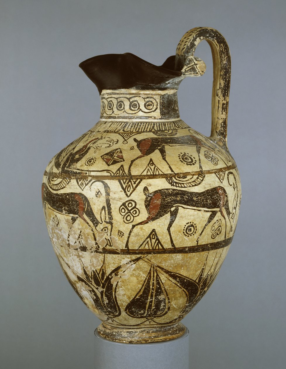 Oinochoe in stile capra selvatica di Rodi, da Rodi, c.600 a.C. da Greek