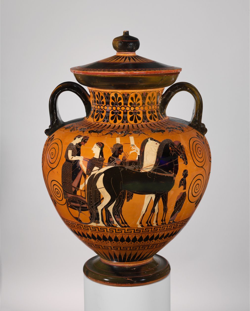 Anfora a collo di terracotta con coperchio e pomello, c.540 a.C. da Greek