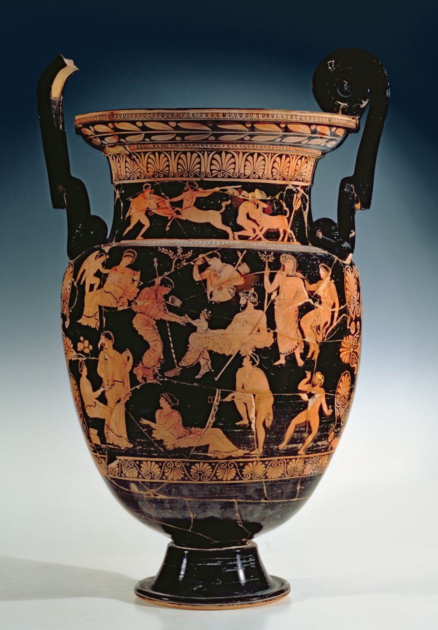 La nascita di Dioniso, cratere a figure rosse proto-apule, fine V secolo a.C. - inizio IV secolo a.C. da Greek