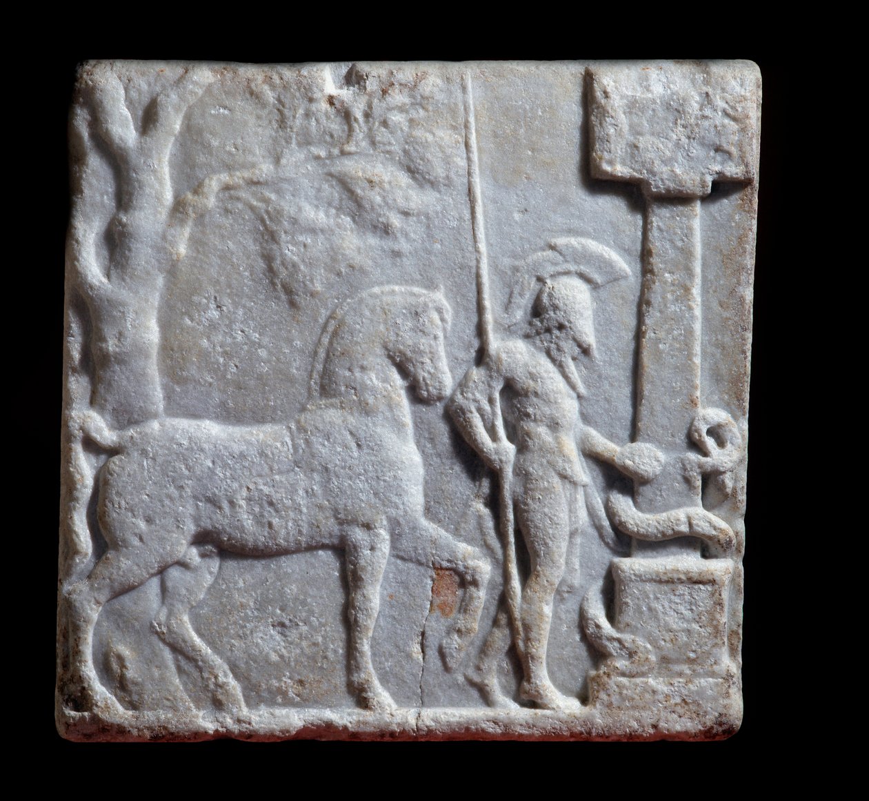 Arte greca: stele in marmo decorata con un cavaliere e il suo cavallo. Palazzo Ducale, Mantova, Italia da Greek