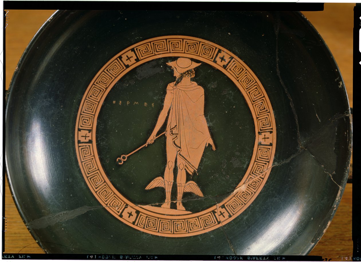 Coppa a figure rosse greca, raffigurante il dio Hermes da Greek