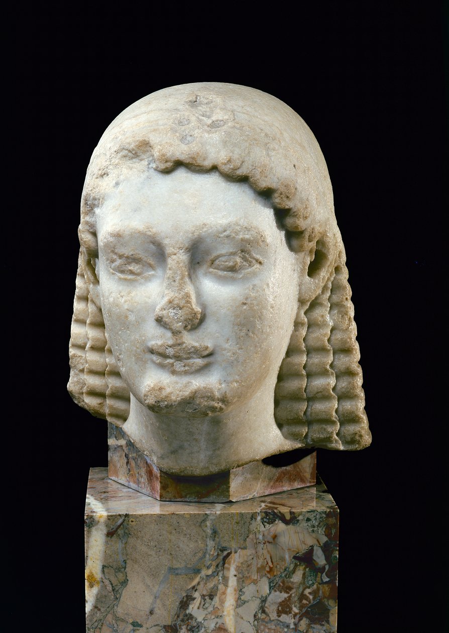 Testa di un Kouros, da Atene, c.510 a.C. da Greek