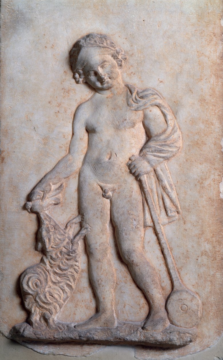 Magna Grecia: bambino che gioca, rilievo in marmo, V secolo a.C. da Greek