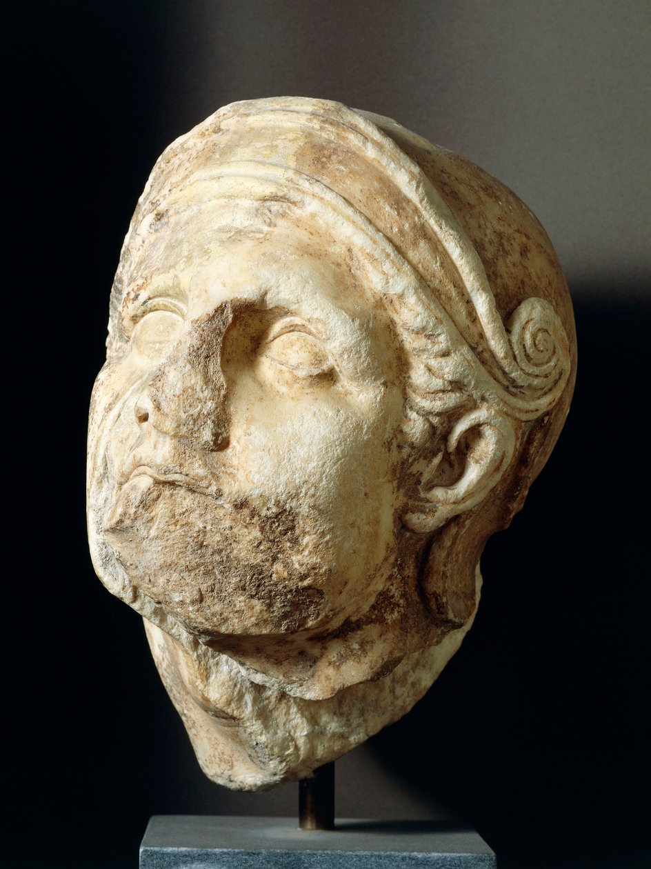 Testa di guerriero di Skopas (340-420 a.C.) dal fronte del Tempio di Atena Alea a Tegea, IV secolo a.C. da Greek