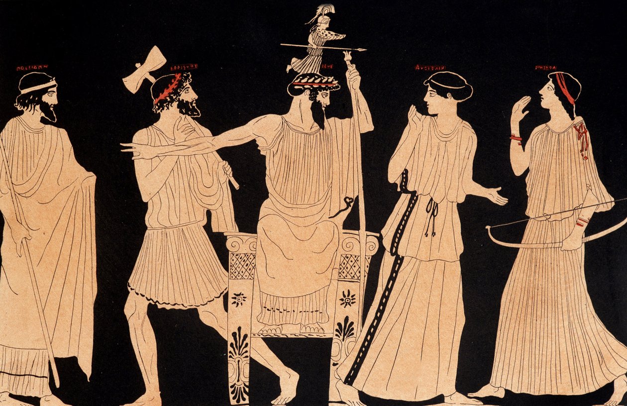 Nascita di Atena che esce dalla testa di Giove (Zeus), dipinto trovato a Vulci, ed. XX secolo da Greek School